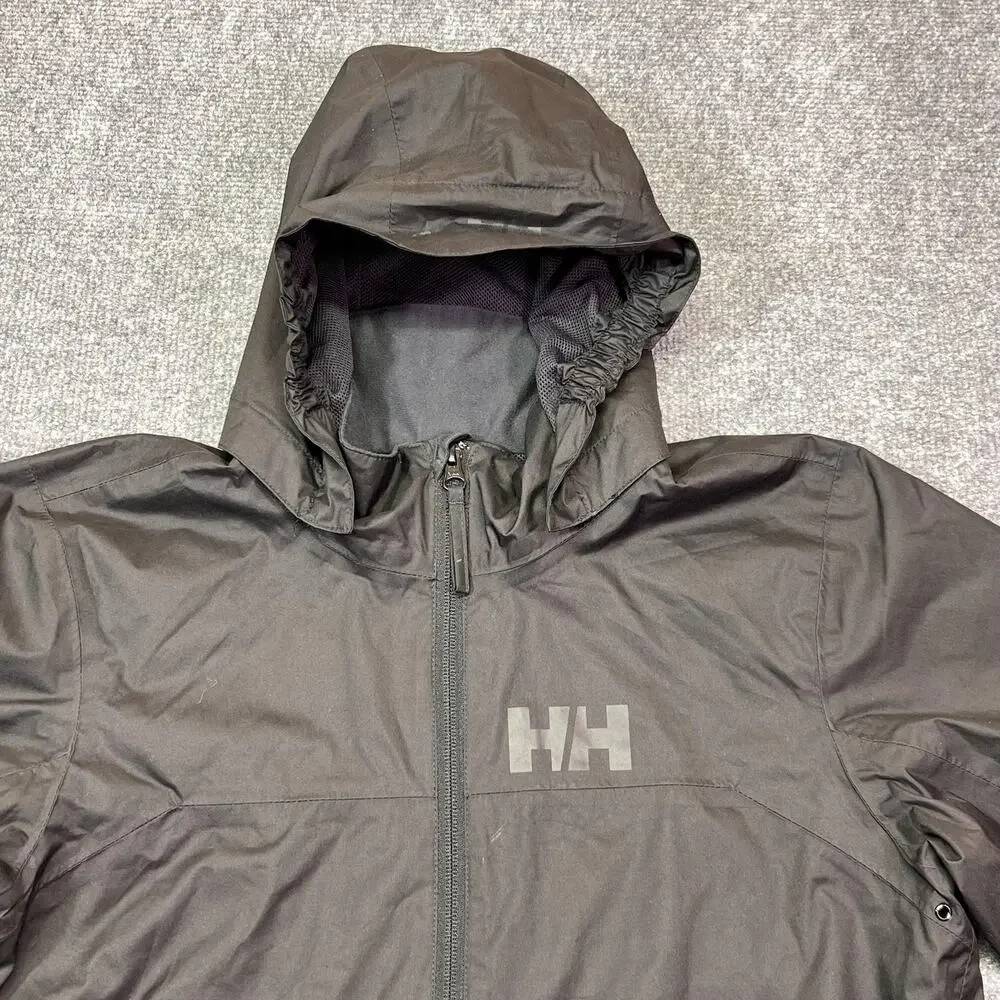 Helly Hansen Jacket Kids 16 Black Hooded Rain Coat Lightweight Mesh Lined